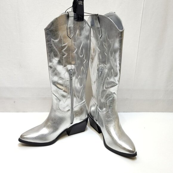 Steve Madden NYC Silver Tall Western Cowgirl Rodeo Boots WMNS US6 Comfort Insole - Picture 3 of 12